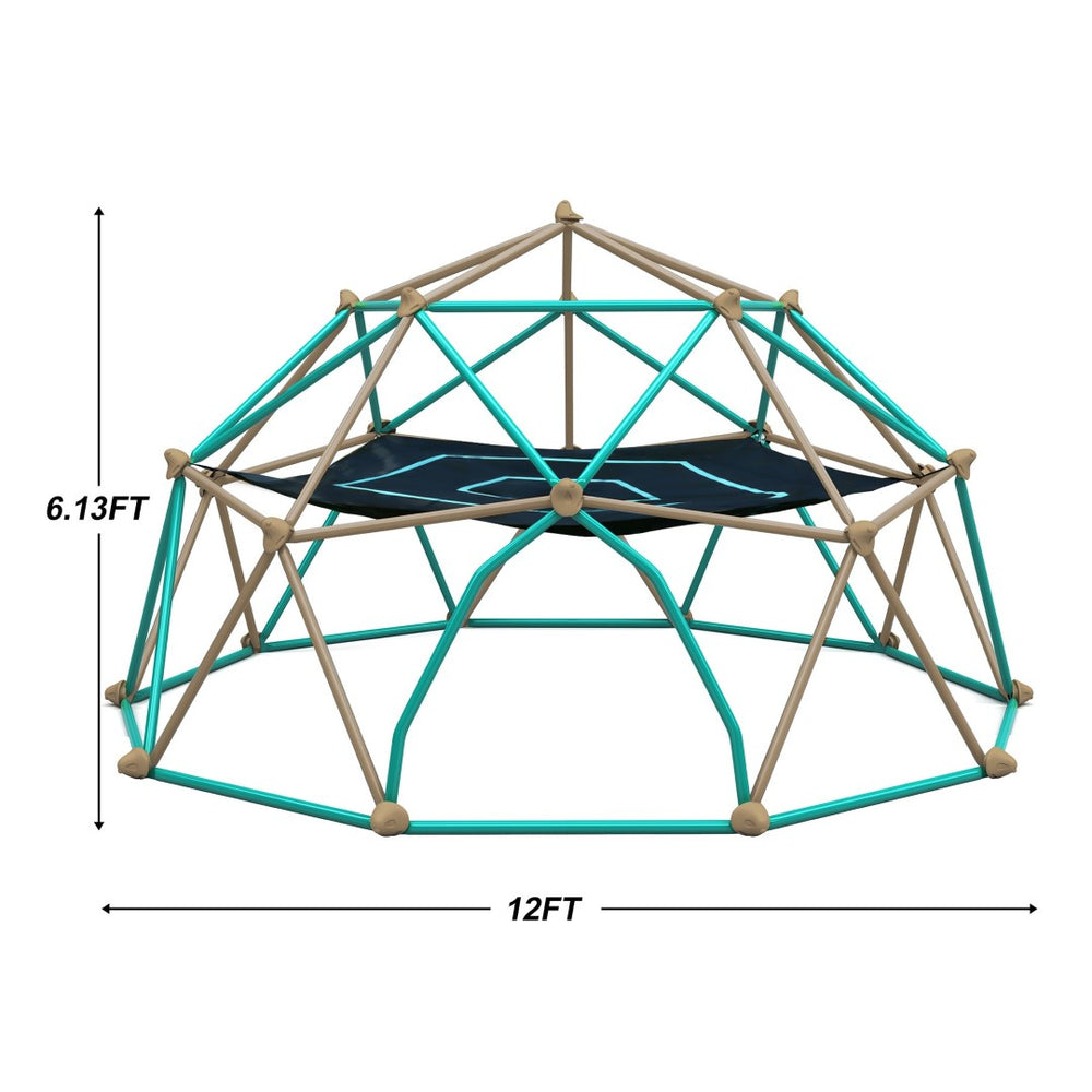 English Elm 12ft Geodesic Steel Dome Climber with Hammock Rust Resistant Backyard Play Tower Coffee,Green N710SK1112E