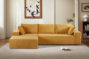 English Elm Cozyform Convertible Sectional Sofa In Ginger Yellow Corduroy - No Assembly, Modern Comfort For All B2735P359713