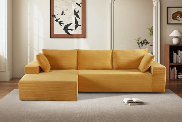 English Elm Cozyform Convertible Sectional Sofa In Ginger Yellow Corduroy - No Assembly, Modern Comfort For All B2735P359713