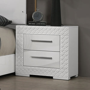 English Elm White High Gloss Nightstand 25.5"W x 15.5"D Modern Glam 2-Drawer Engineered Wood Chrome Legs B2741P325721