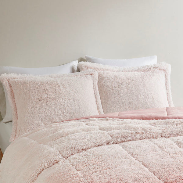 English Elm Full/Queen Brielle Ombre Shaggy Faux Fur Comforter Mini Set — Hypoallergenic Plush, Dustproof, Washable Cozy Layering B03595979