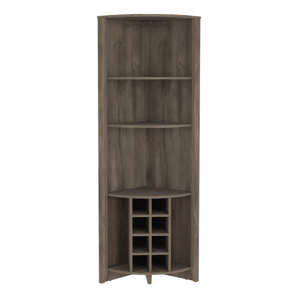 English Elm Corner Bar Cabinet with Ten Built-In Wine Slots, Cup Rack & Spacious Top Shelf for Entertaining Brown 75.2 L x 24.02 W x 3.15 H B097S00148