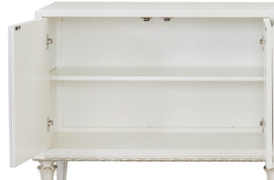 English Elm Ansaldo Pearl White Console Cabinet with Silver Shimmer, French Provincial Glass Doors & Turned Legs B2726P285786