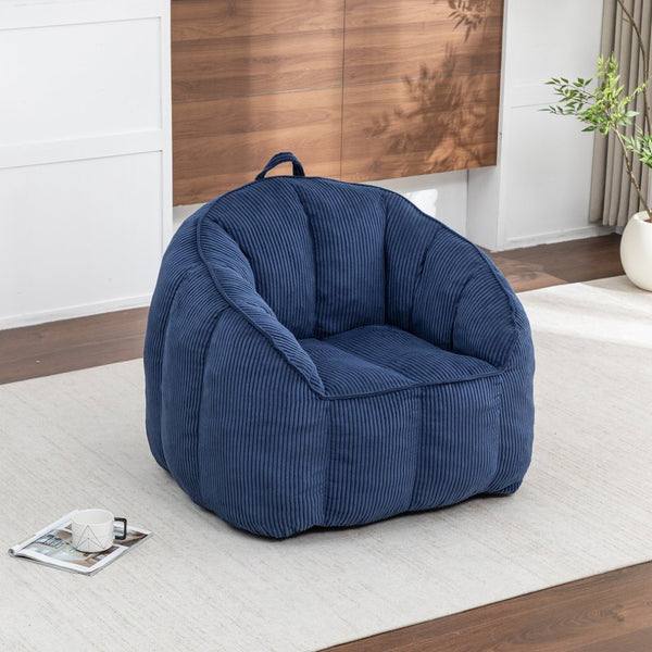 English Elm Giant Corduroy Bean Bag with Armrests Shredded Foam Lounge Chair for Living Room Dark Blue W2200P442629