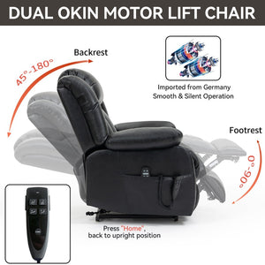 English Elm Dual Motor Power Lift Recliner with Massage Heat and 180 Degree Brown Lounge Chair W1803S00043