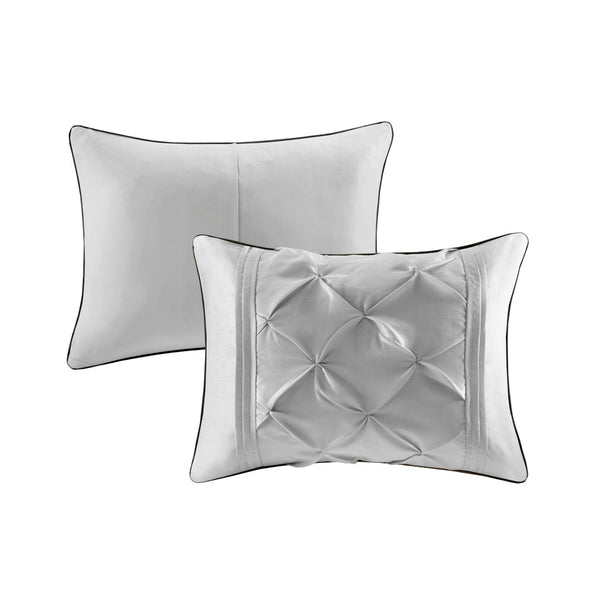 English Elm 7-piece Cal King Tufted Pleated Comforter Set with Embroidered Decorative Pillows B035P463171