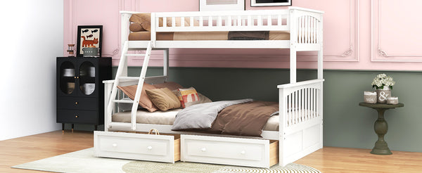 English Elm Twin Convertible Bunk Bed with Built-In Rolling Drawers and Solid Pine/MDF Frame, Space-Saving Durable Design White N7090004020K