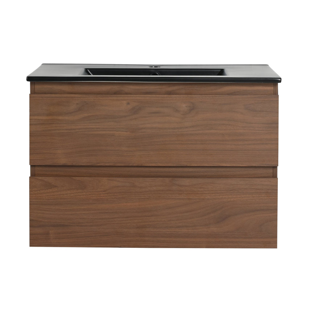 English Elm 30" Wall-Mounted Bathroom Vanity With Black Ceramic Sink & Soft-Close Drawers For Modern Spaces W999S00195