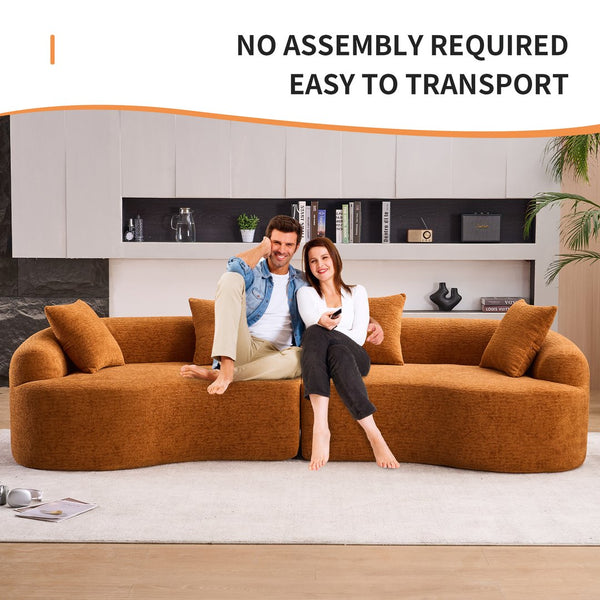 English Elm Compression Compression Sponge Sofa Curved Modular Sectional with 30D High-Density Chenille Sleeper for Cozy Apartment Living Room Comfort and Safe Rounded Design Orange W2231S00015