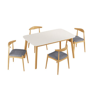 English Elm 5-piece Mid-century Modern Dining Set Rubberwood Table Splayed Legs Cushioned Chairs Gray,White Oak N759S002002L