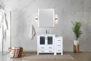 English Elm White 42" Single Bath Vanity with Side Cabinet, White Ceramic Top, Soft-Close Drawers & Chrome Faucet B2731S01195