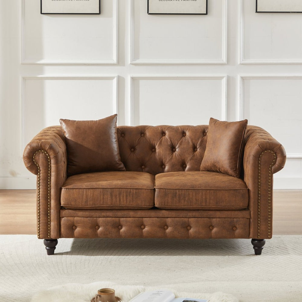 English Elm Fx Chesterfield Sofa Button Tufted Tech Fabric Nail Head Arms Living Room Seat Brown W1926S00108