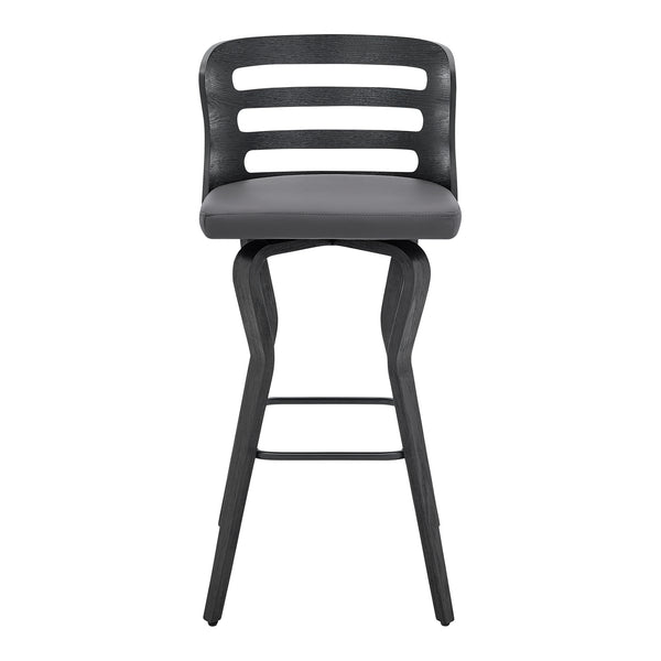 English Elm Lusera 30" Swivel Bar Stool - Gray Faux Leather With Black Wood Base For Modern Comfort & Style B2736P268537