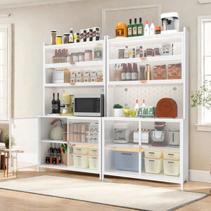 English Elm 73'' Tall 6-Tier Steel Pantry Cabinet with Flip Door & Pegboard, Adjustable Shelves, Anti-Tip Storage White W3387P306356