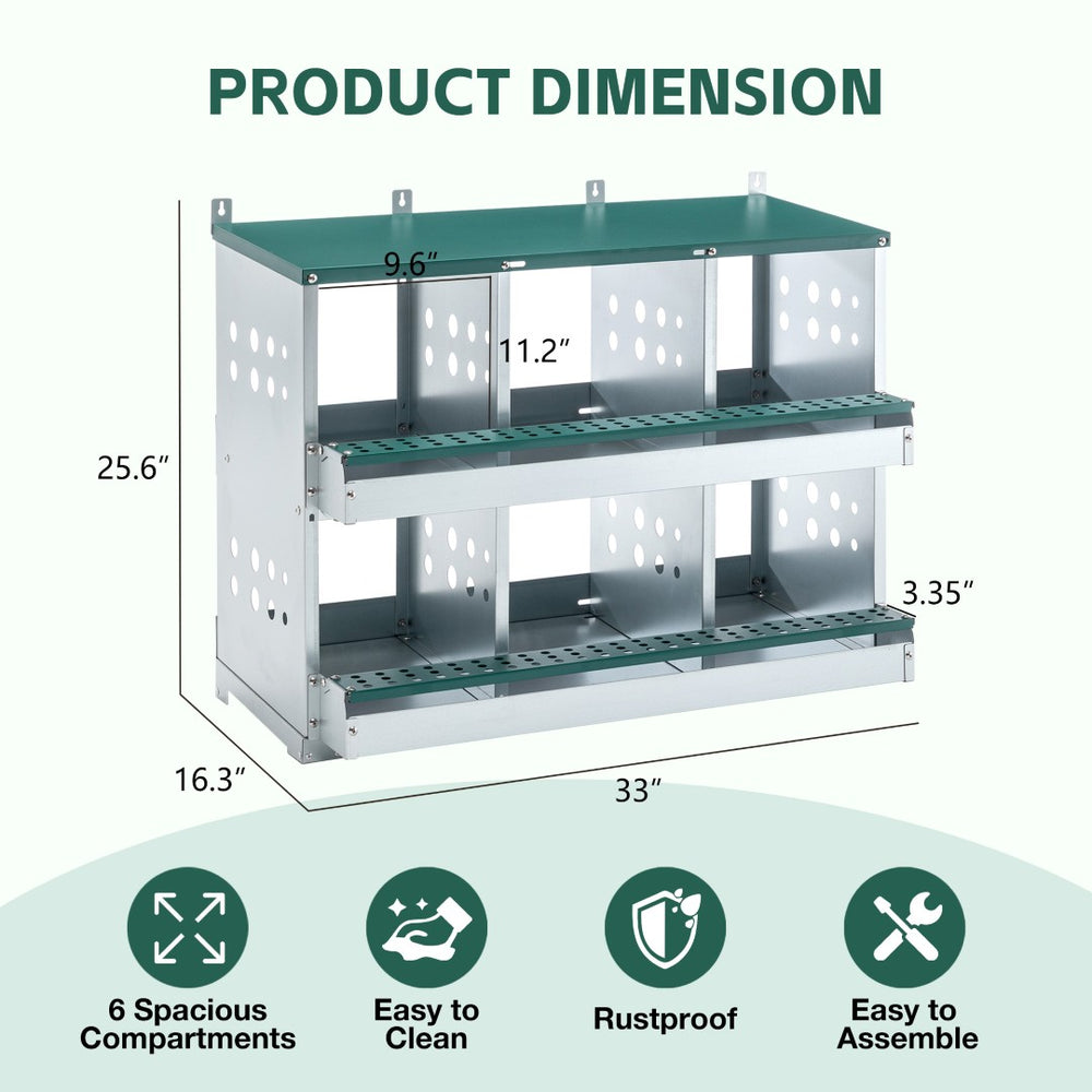 English Elm 6 Compartment Roll Away Galvanized Steel Chicken Nesting Box for Backyard Coops W1422P299377