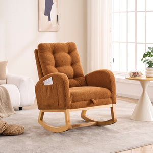 English Elm LY-5104 Plush High-Back Rocking Chair with Footrest & Storage Pocket, Ergonomic Foam Cushion for Nursery Caramel W2231P292992