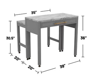 English Elm Light Gray Counter Height Table with Faux Marble Top, Slide-Out Extension, Drawer & Casters - Farmhouse Kitchen Island Stylish Storage Solution B011P232972