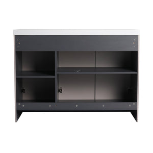 English Elm 48" Freestanding modern bathroom vanity with integrated white resin sink, soft-close doors, durable plywood finish khaki W999S00337