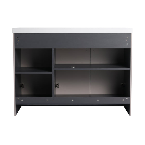 English Elm 48" Freestanding modern bathroom vanity with integrated white resin sink, soft-close doors, durable plywood finish khaki W999S00337