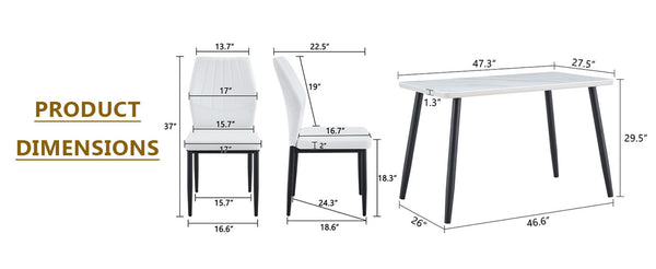 English Elm Table and Chair Set Marble Look Glass Top with Four Pu Shell Back Dining Seats W1151S04631