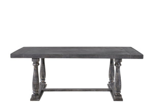 English Elm Bernard Sturdy Weathered Finish Dining Table with Elegant Trestle Base and Turned Posts, Durable Gray,Oak 86 L x 44 W x 6 H B2726P264972