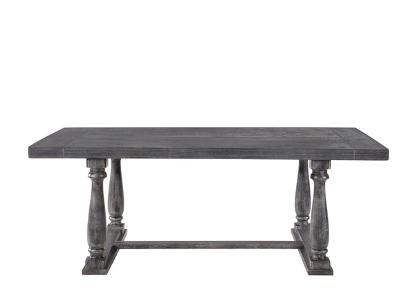 English Elm Bernard Sturdy Weathered Finish Dining Table with Elegant Trestle Base and Turned Posts, Durable Gray,Oak 86 L x 44 W x 6 H B2726P264972