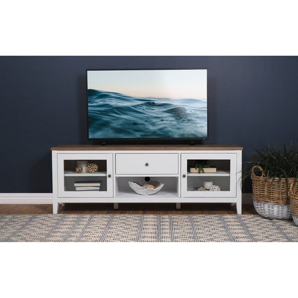 English Elm Evanston Two-tone Tv Stand with Glass Doors Ash Veneer Top and Slide-out Drawer B062P441456