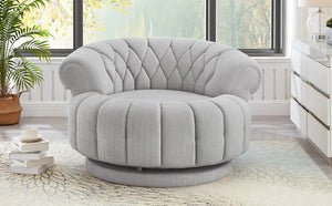 English Elm Swivel Barrel Accent Chair Chenille Tufted Round Club Seat for Living Room Lounge Grey N719S002280E