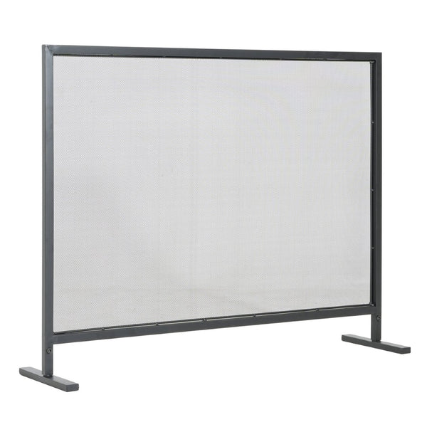 English Elm Regina Single Panel Iron Fireplace Screen Fine Mesh Hearth Guard in Matte Black N775P386918B