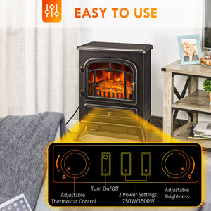 English Elm Homcom 22" Electric Fireplace Heater With Realistic Led Flames, Two Heat Settings & Safety Features W2225P249852