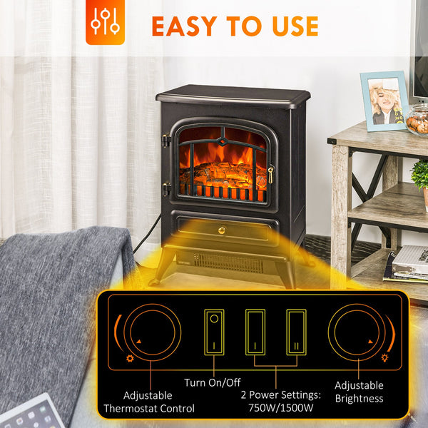 English Elm Homcom 22" Electric Fireplace Heater With Realistic Led Flames, Two Heat Settings & Safety Features W2225P249852