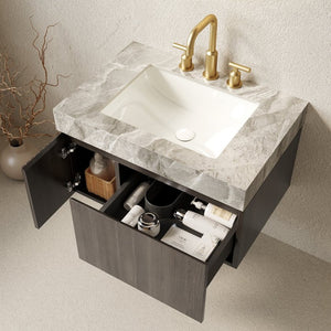 English Elm Muri Floating Bathroom Vanity Sintered Stone Top Oak Veneer Plywood Cabinet W2615S00599