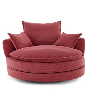 English Elm 360° Oversized Swivel Lounge Chair with 38" Deep Seat Dual-Layer Cushion Corduroy Accent Pillows Red N719S002100J