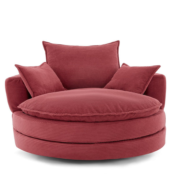 English Elm 360° Oversized Swivel Lounge Chair with 38" Deep Seat Dual-Layer Cushion Corduroy Accent Pillows Red N719S002100J