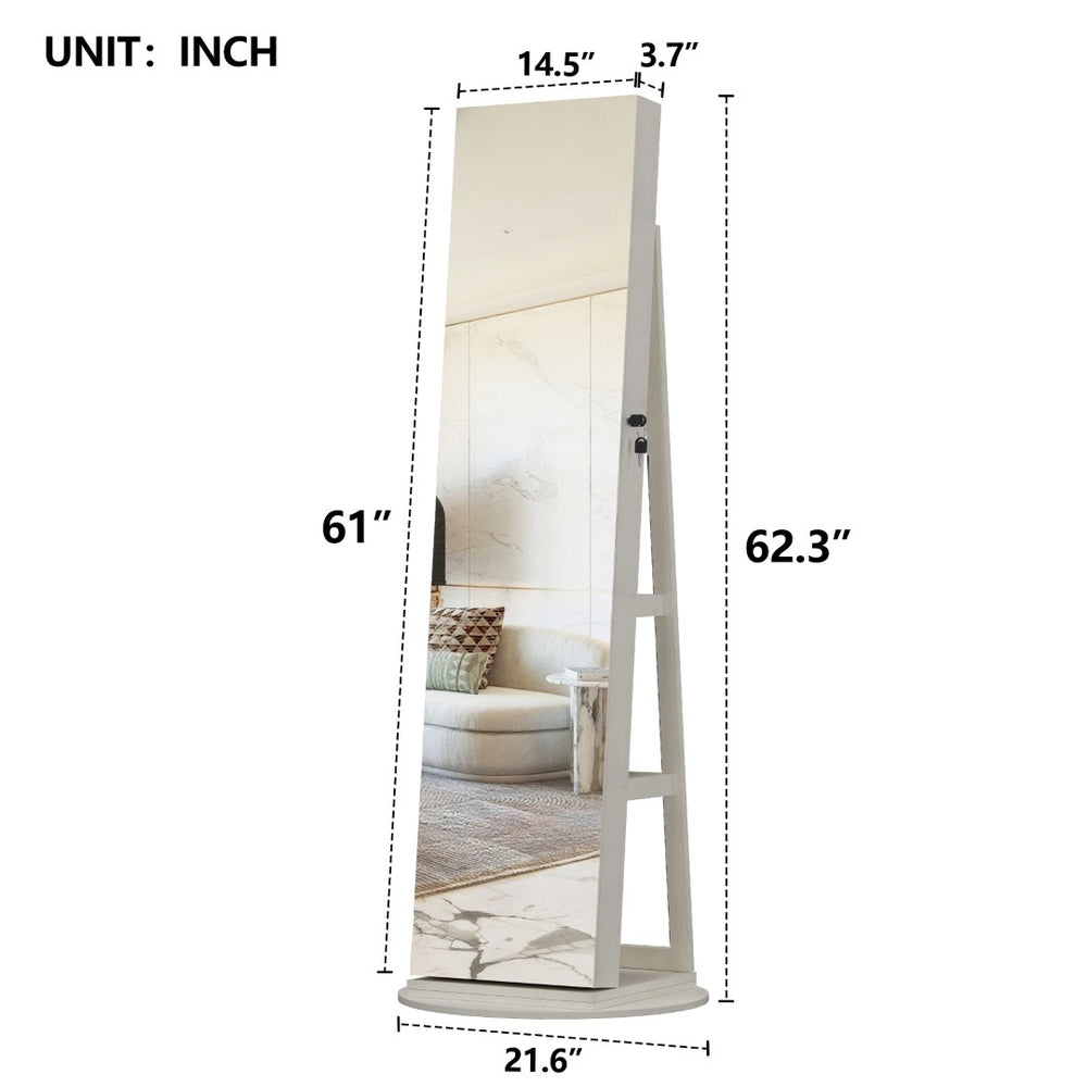 English Elm 360°swivel Jewelry Armoire with Lighted Interior Full Length Mirror Lockable White W3406P411303