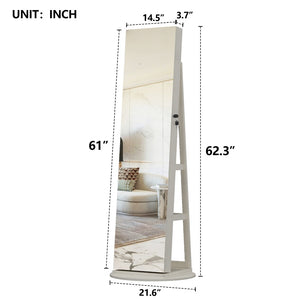 English Elm 360°swivel Jewelry Armoire with Lighted Interior Full Length Mirror Lockable White W3406P411303