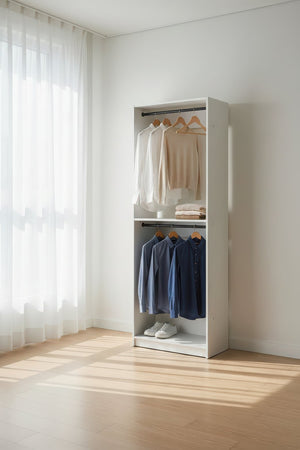 English Elm Prosper 32" White Wood Walk-In Closet Organizer with Two Rods, Freestanding Melamine Oak Finish Durable B040P407428