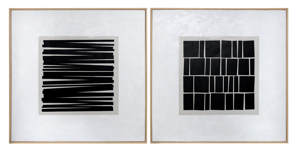 Sunpan Split Personality Wall Art - Stunning Hand-Painted Diptych with Natural Wood Floater Frame, 48" x 48"