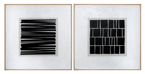 Sunpan Split Personality Wall Art - Stunning Hand-Painted Diptych with Natural Wood Floater Frame, 48" x 48"