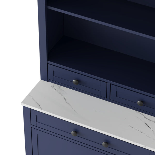 English Elm Modern Tall Kitchen Pantry Set of Two with Faux Marble Top and Glass Holders Blue SP000175AAC