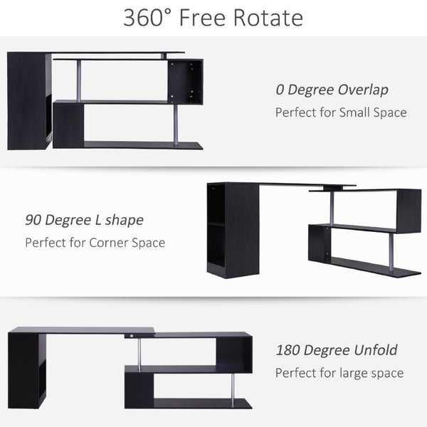 English Elm Rotating L-shaped Corner Desk Convertible Home Office Workstation with Storage Cubbies T3971P386065