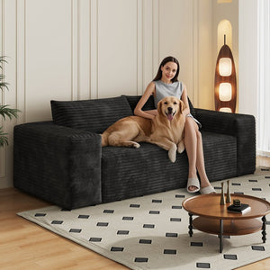 English Elm 78.8" Corduroy Three Seat Sofa Deep Cushioned Low Profile Couch for Modern Living Rooms Black W2824P409862