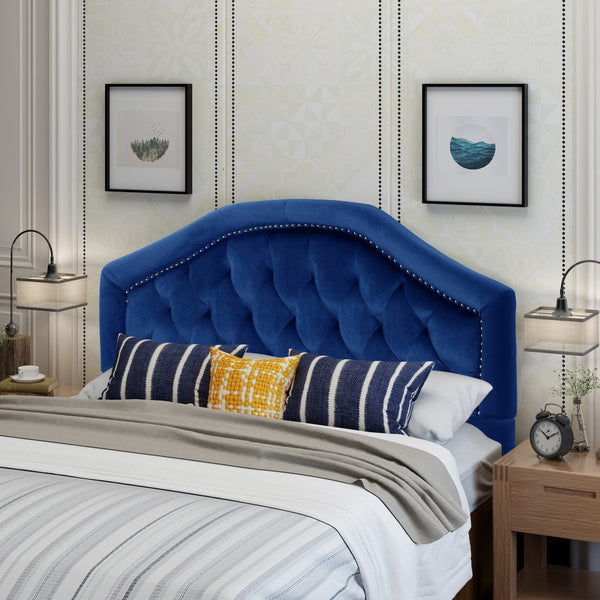 English Elm Tufted Queen Headboard with Nailhead Trim Solid Wood Frame Adjustable Iron Legs Navy Blue 57875.00NVLTNBLU