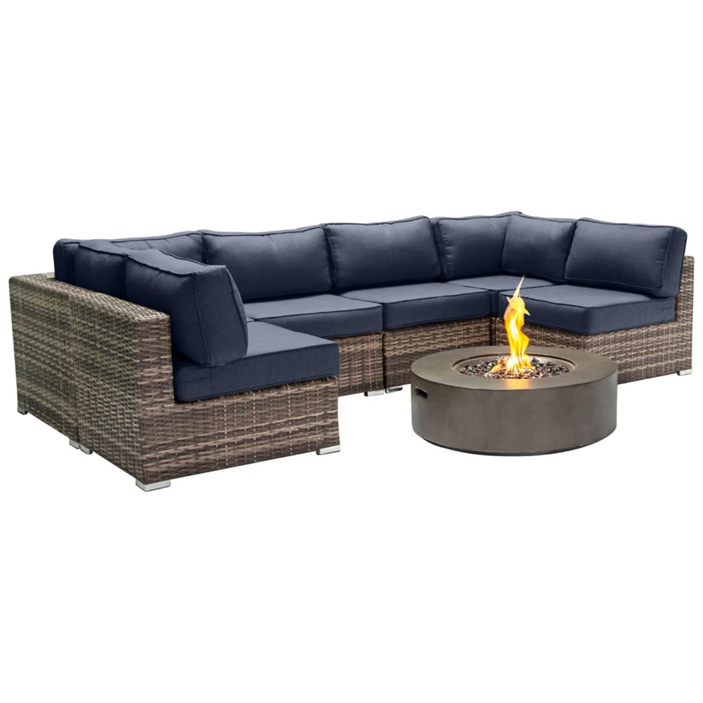 English Elm Outdoor 7-Piece Sectional With Fire Pit: Fully Assembled, Weather-Resistant Comfort For Your Patio! B120S00139-GIGA