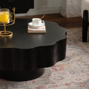 English Elm Scalloped Wave Edge Coffee Table Sculptural Low Profile Modern Living Room Accent Black W3081P389074