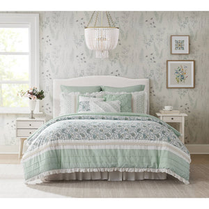 English Elm 9 Madison Park Dawn Cotton Percale 9-Piece Paisley Pintuck Comforter Set with Lace Trim and Pillows Aqua 23.43 L x 19.09 W x 18.11 H B03596965