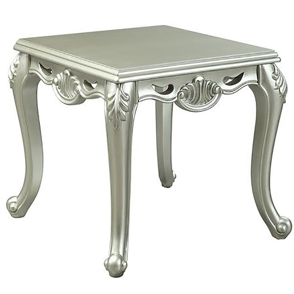 English Elm Champagne Leaf-Carved End Table with Cabriole Legs, Luxurious Traditional Square Accent Table, 27.5" B062P191055