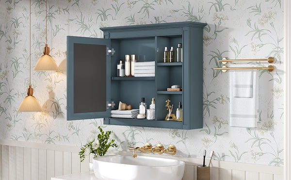 English Elm 30'' Modern Medicine Cabinet with Mirror and Adjustable Shelves, MDF Wall-Mounted Bathroom Storage Solution Blue N710P192495M