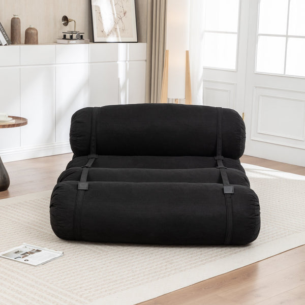 English Elm Adjustable Corduroy Floor Sofa with 5 Modular Cylinders for Custom Lounging and Ultimate Comfort Black W1170P365602