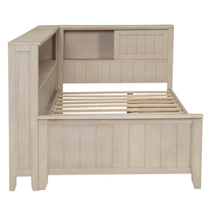 English Elm Twin Wood Daybed with 3 Drawers & Open Shelves, Antique White Milk Finish — Storage, Classic Charm, Twin Size Craftsmanship GX002213AAK